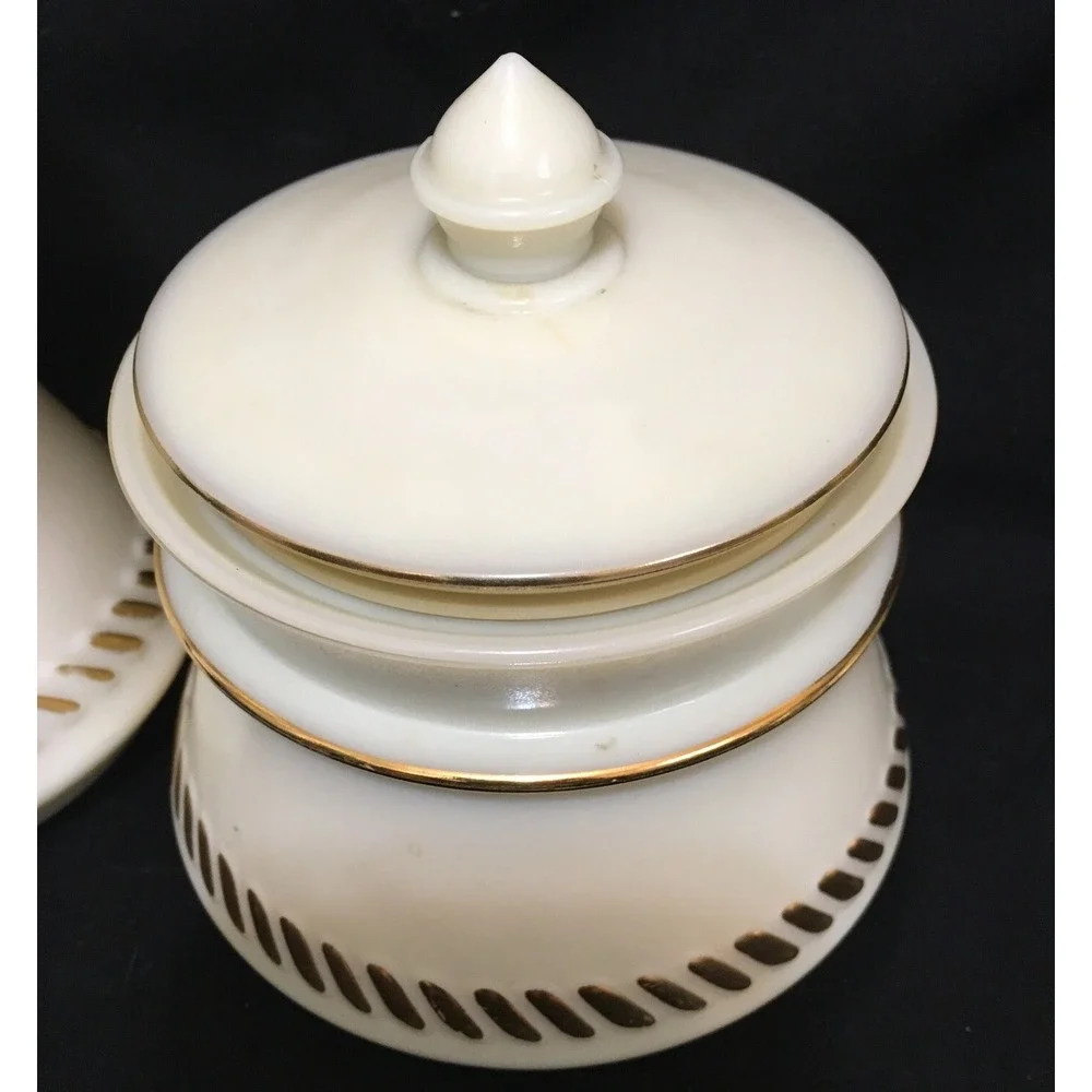 VTG Custard Glass 24k Gold Accents Sugar Bowl Lid & Cream Pitcher Wheaton Ware